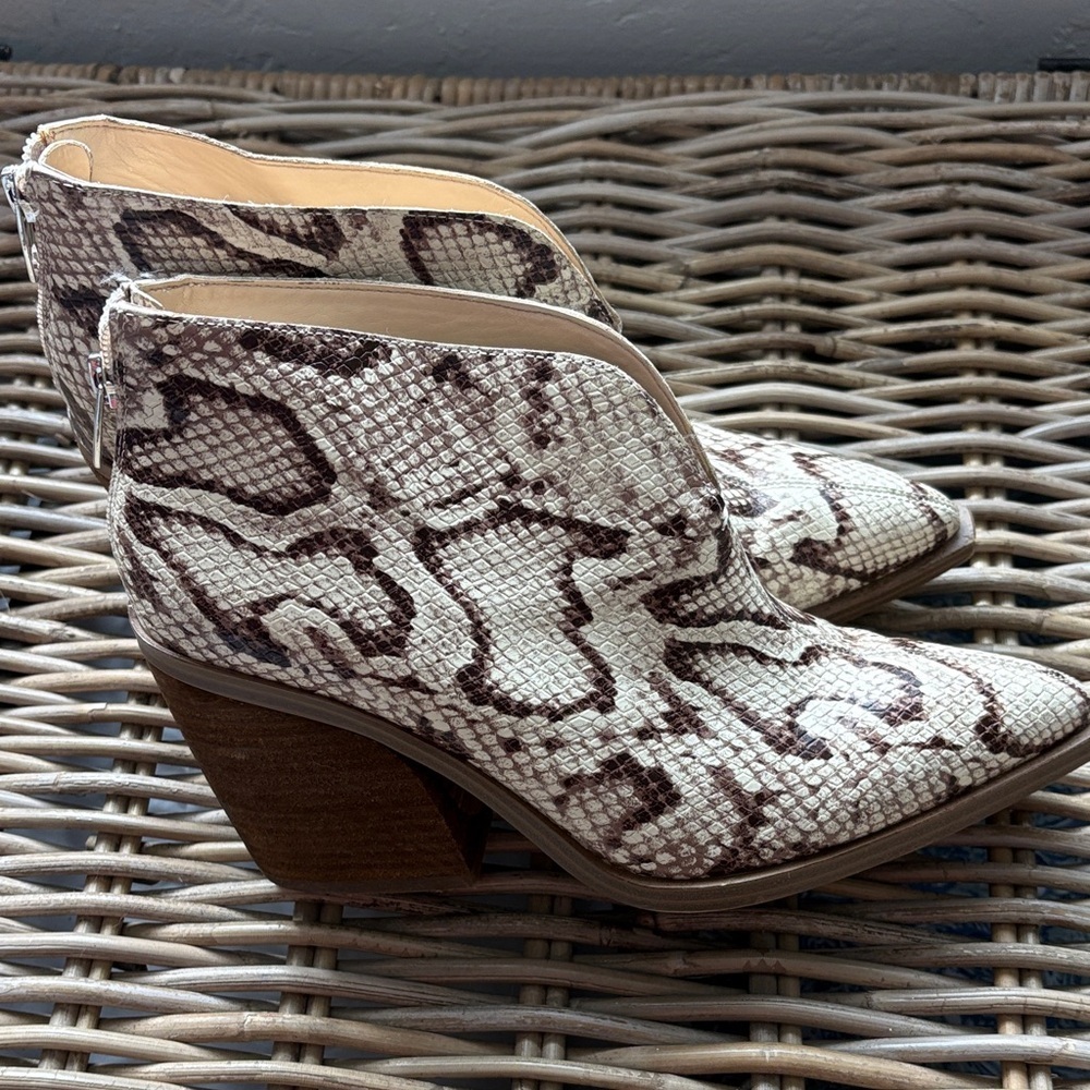 Vince Camuto Snake-Print Ankle Booties in Beige and Brown - Picture 7 of 9
